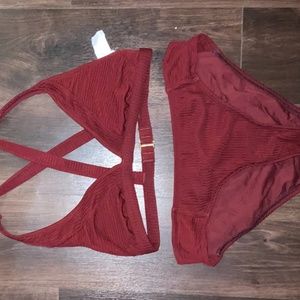 Red sexy cross strap bikini set